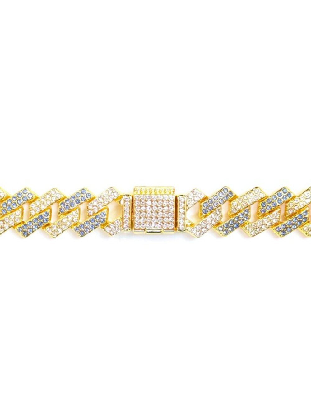 Gold & Blue Iced-Out Tilted Cuban Gem Link Chain Necklace (20-inches) - Picture 4 of 6
